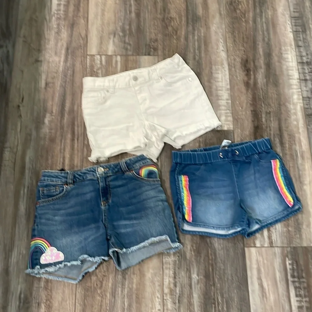 Bundle lot Cat & Jack Jean shorts cut off 10-12 3 pairs white rainbow sparkle